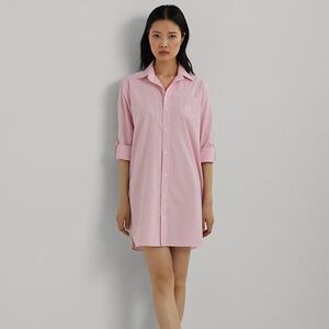 Lauren Ralph Lauren Striped Cotton Poplin Sleep Shirt Monogram Size Medium